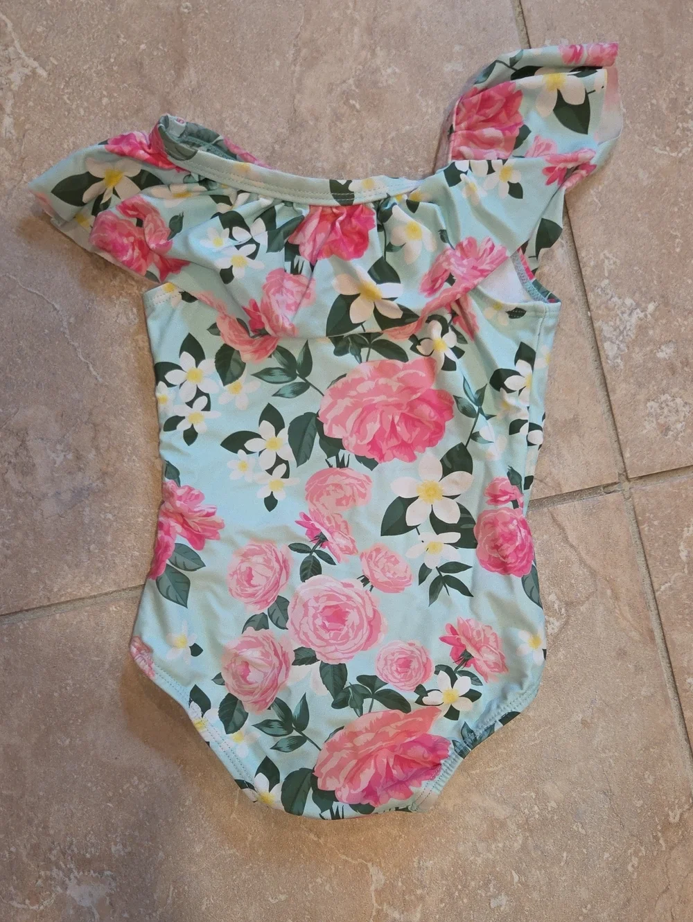 2T Ruffle Butts White and Pink Swimwear with Green Trim